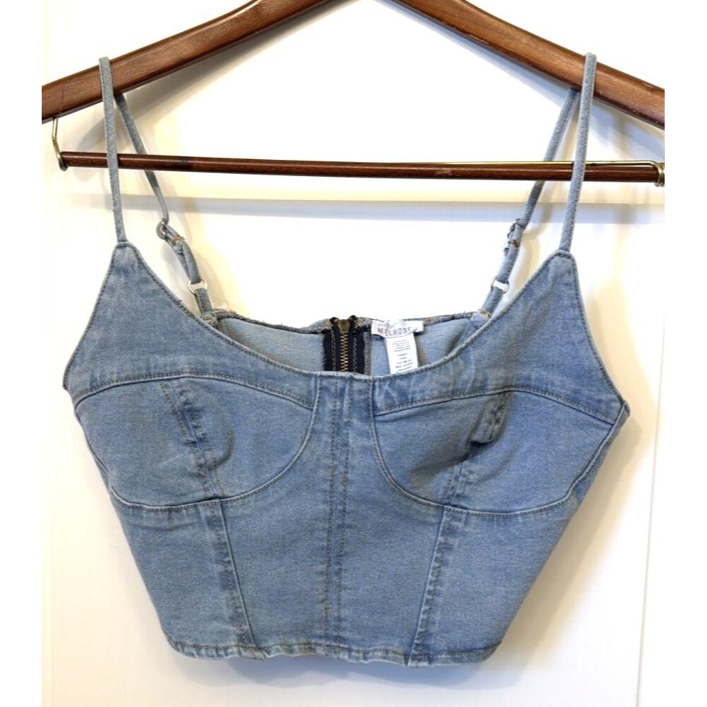 Vtg West of Melrose Y2K Denim Cropped Corset Top M Zip Closure Western Festival